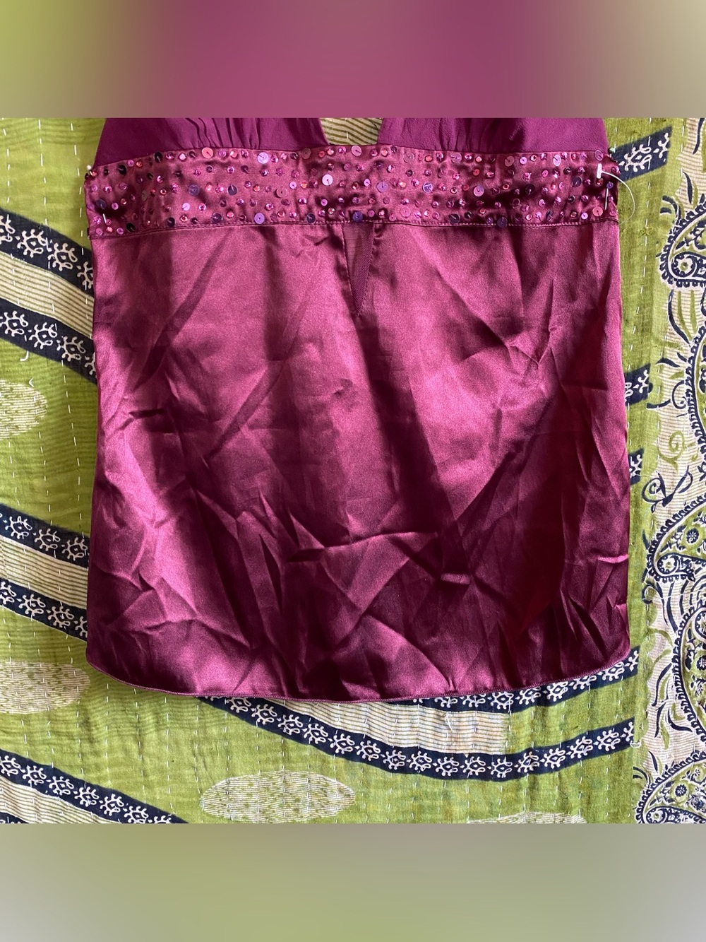 Vintage Y2K Twenty One Plum Silk/ Satin Sequined Fairycore Halter Top Small - Picture 5 of 13
